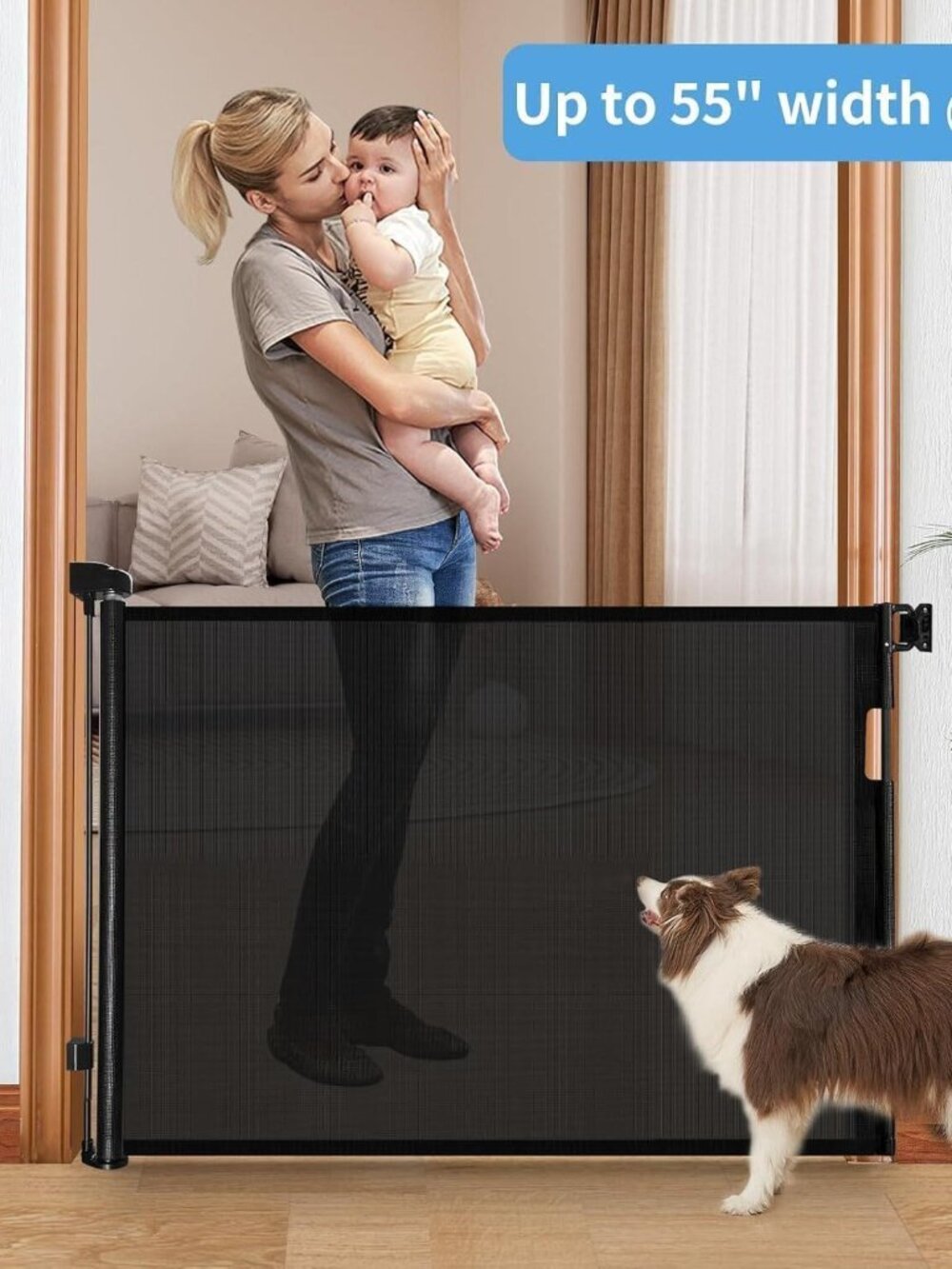 Retractable Mesh Baby Gate, 33x55" (Black)